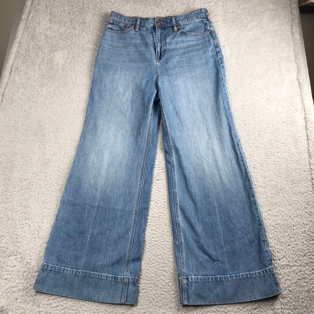 J Crew Wide Leg Trouser Jeans Women 31 (33x31) Blue High Rise Stretch Denim